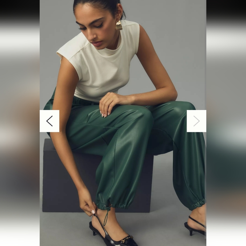 Pilcro Anthropologie Faux Leather Soft Parachute Pants Dark Green Joggers XS - Picture 3 of 8